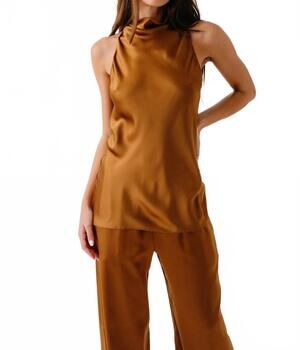 NEW SABLYN una cowled halter tunic top in tobacco